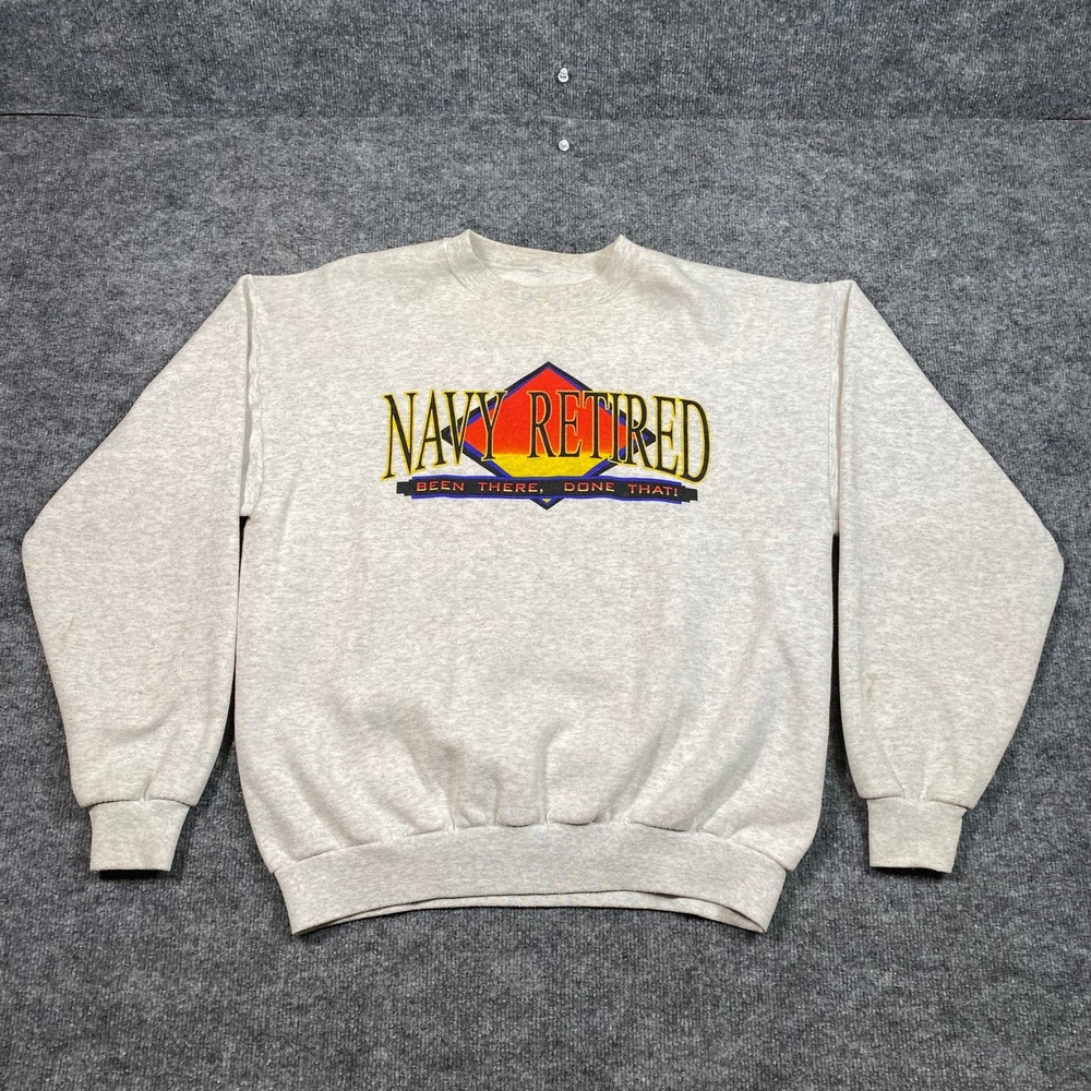 Navy Retired Been There Done That Graphic Sweatshirt Mens Grey Heather XL